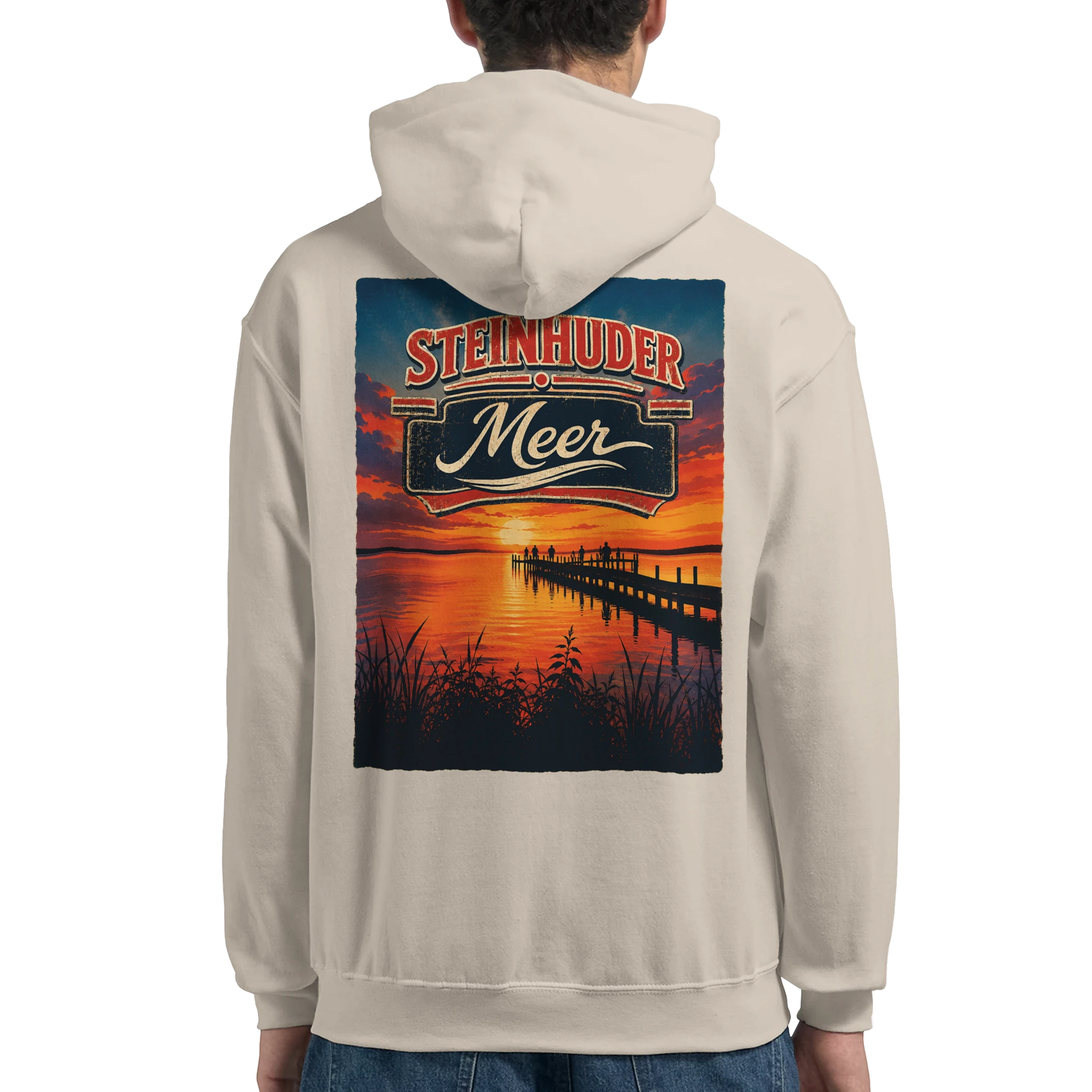 Hoodie in Weiß mit Motiv „Sunset Ratskeller Steg - Steinhuder Meer“