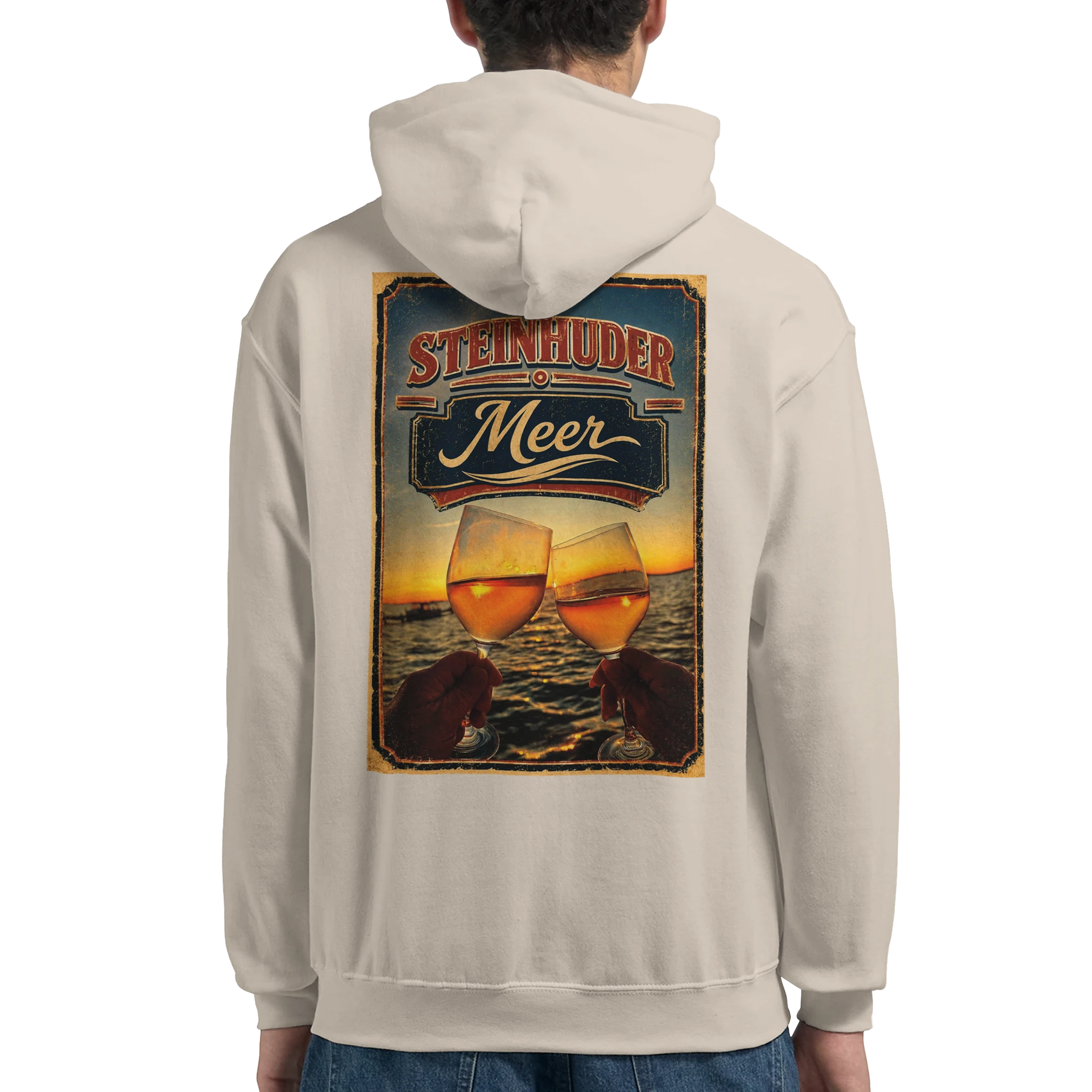 Hoodie in Aschgrau mit Motiv „Stößchen bei Sunset“