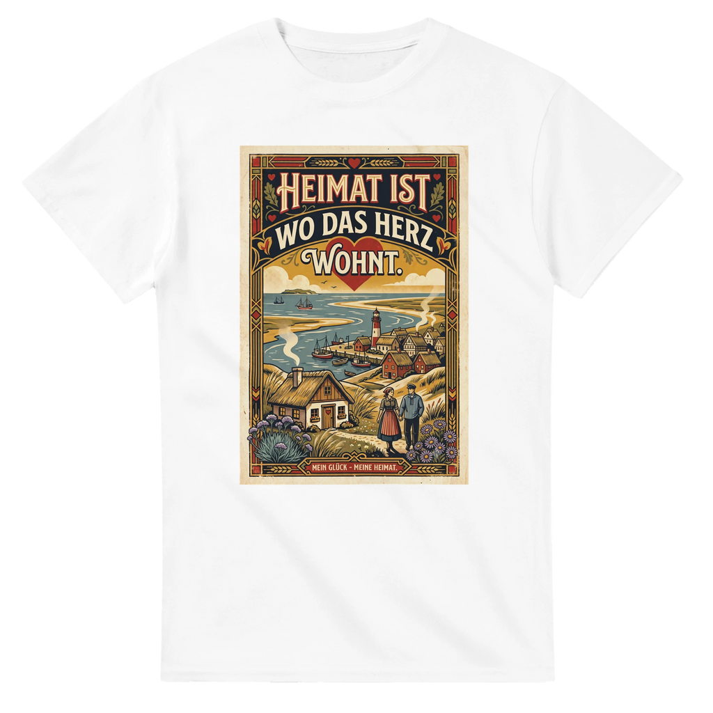 T-Shirt in Weiß mit Motiv „Heimat ist, wo das Herz wohnt“