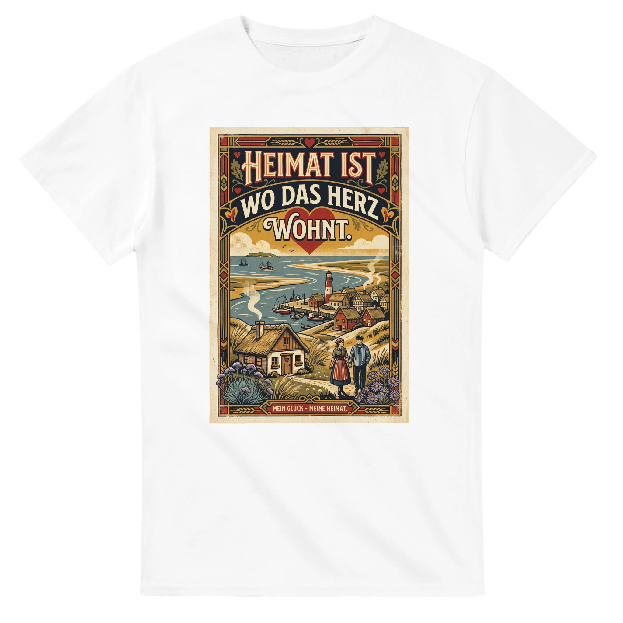 T-Shirt in Weiß mit Motiv „Heimat ist, wo das Herz wohnt“