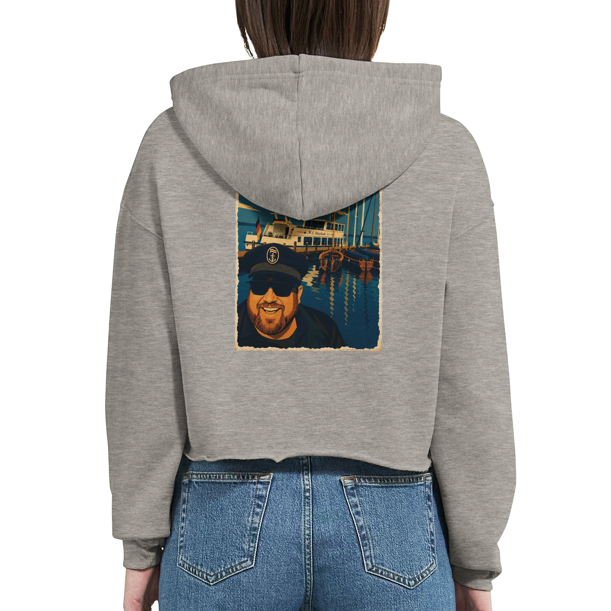 Damen-Hoodie in Pfirsich mit Motiv „Kapitän an Bord“