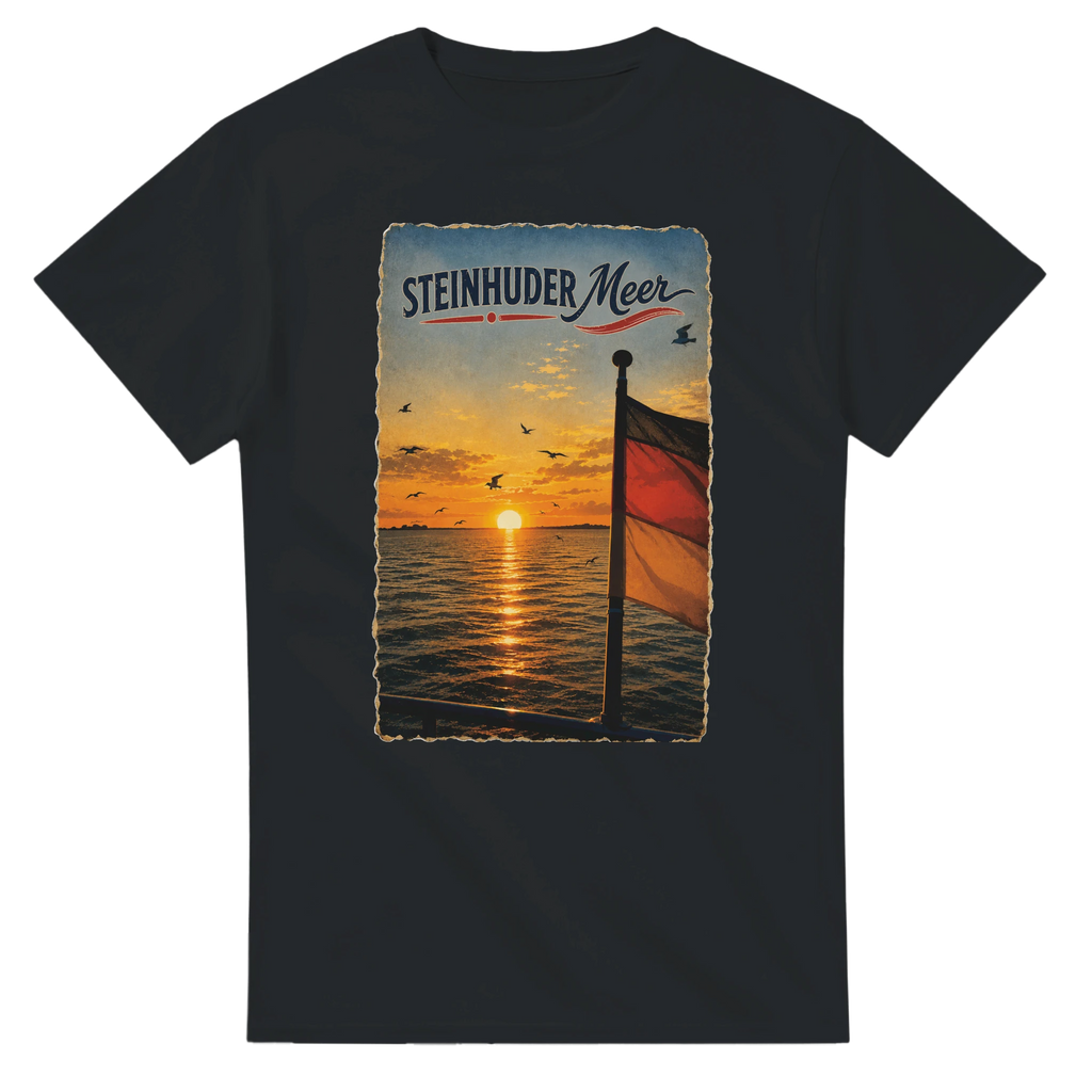 T-Shirt in Natur mit Motiv „Flagge und Sunset“