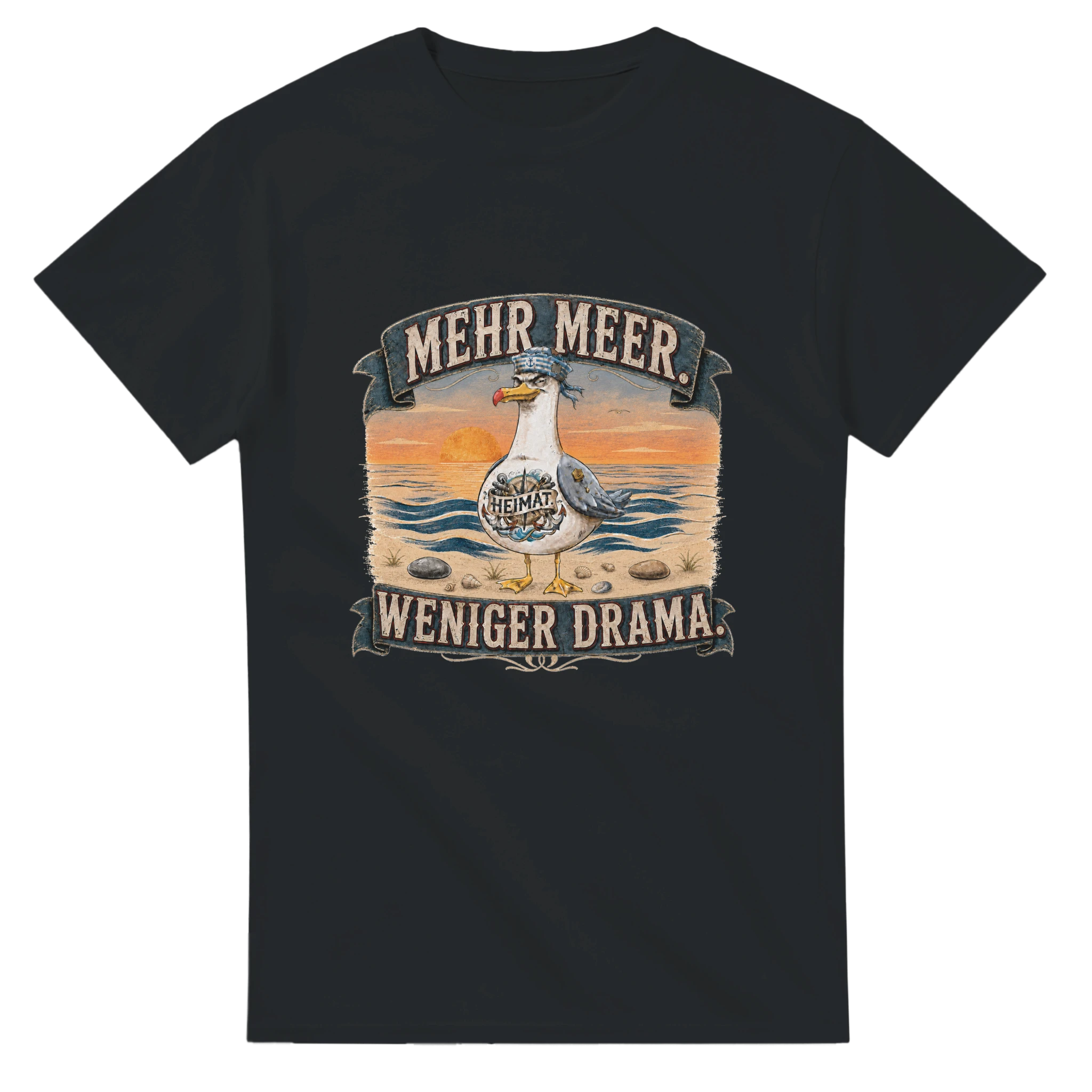 T-Shirt in Natur mit Motiv „Mehr Meer. Weniger Drama.“