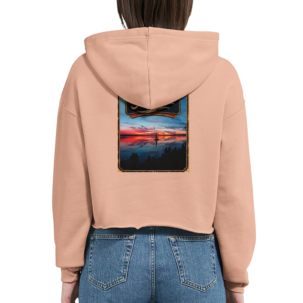 Damen-Hoodie in Weiß mit Motiv „Sunset mit Segler am Wilhelmstein – Steinhuder Meer“