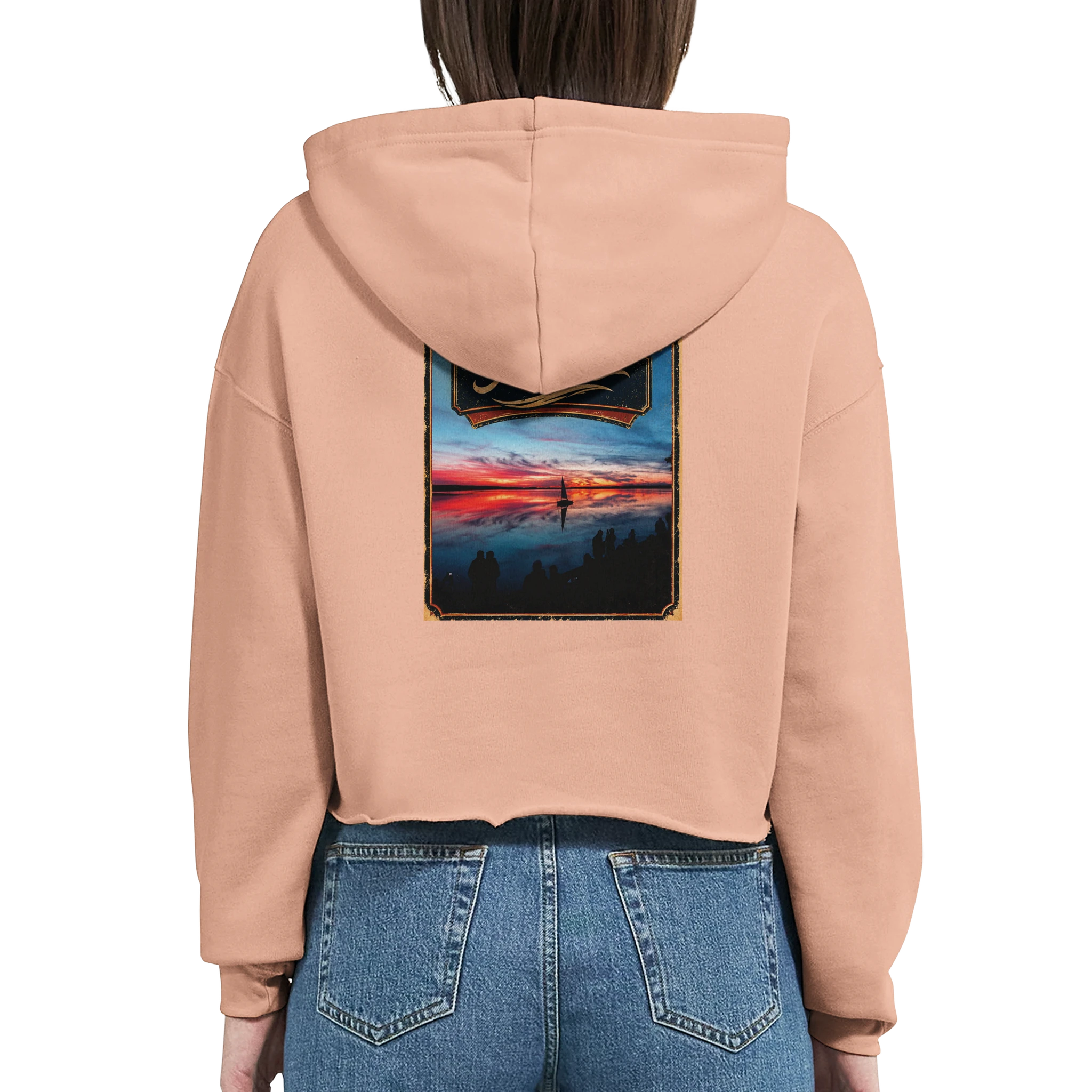 Damen-Hoodie in Weiß mit Motiv „Sunset mit Segler am Wilhelmstein – Steinhuder Meer“