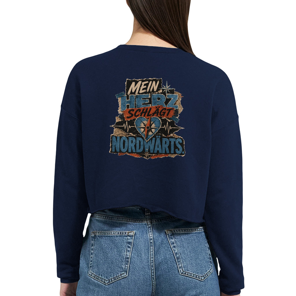 Damen-Pullover in Staubblau mit Motiv „Mein Herz schlägt NORDWÄRTS.“