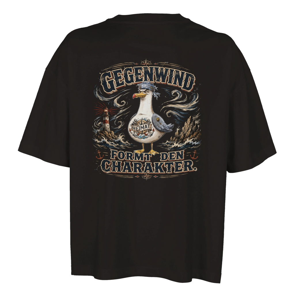 Damen-T-Shirt in Hellgelb mit Motiv „Gegenwind formt den Charakter“