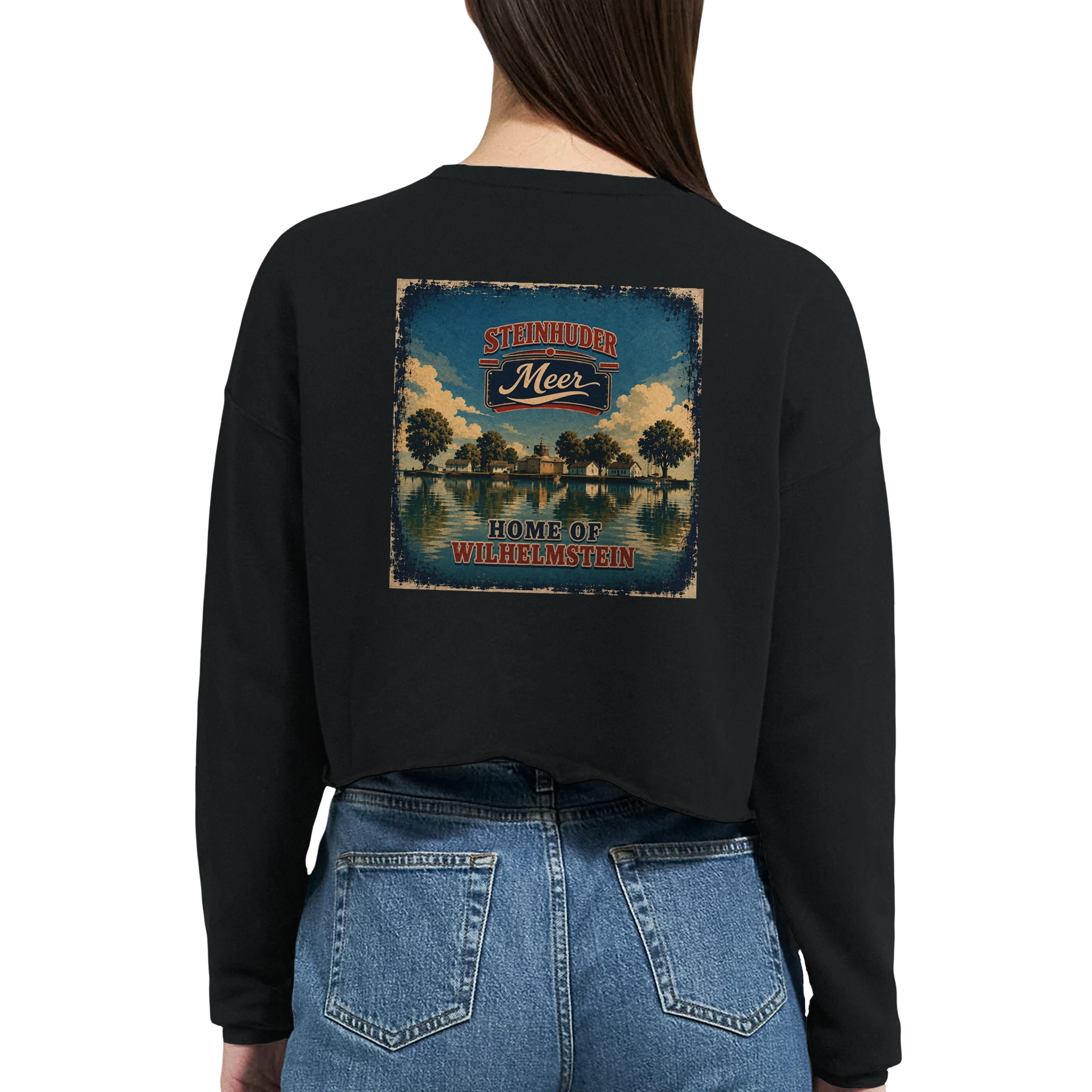 Damen-Pullover in Staubblau mit Motiv „Insel Wilhelmstein“