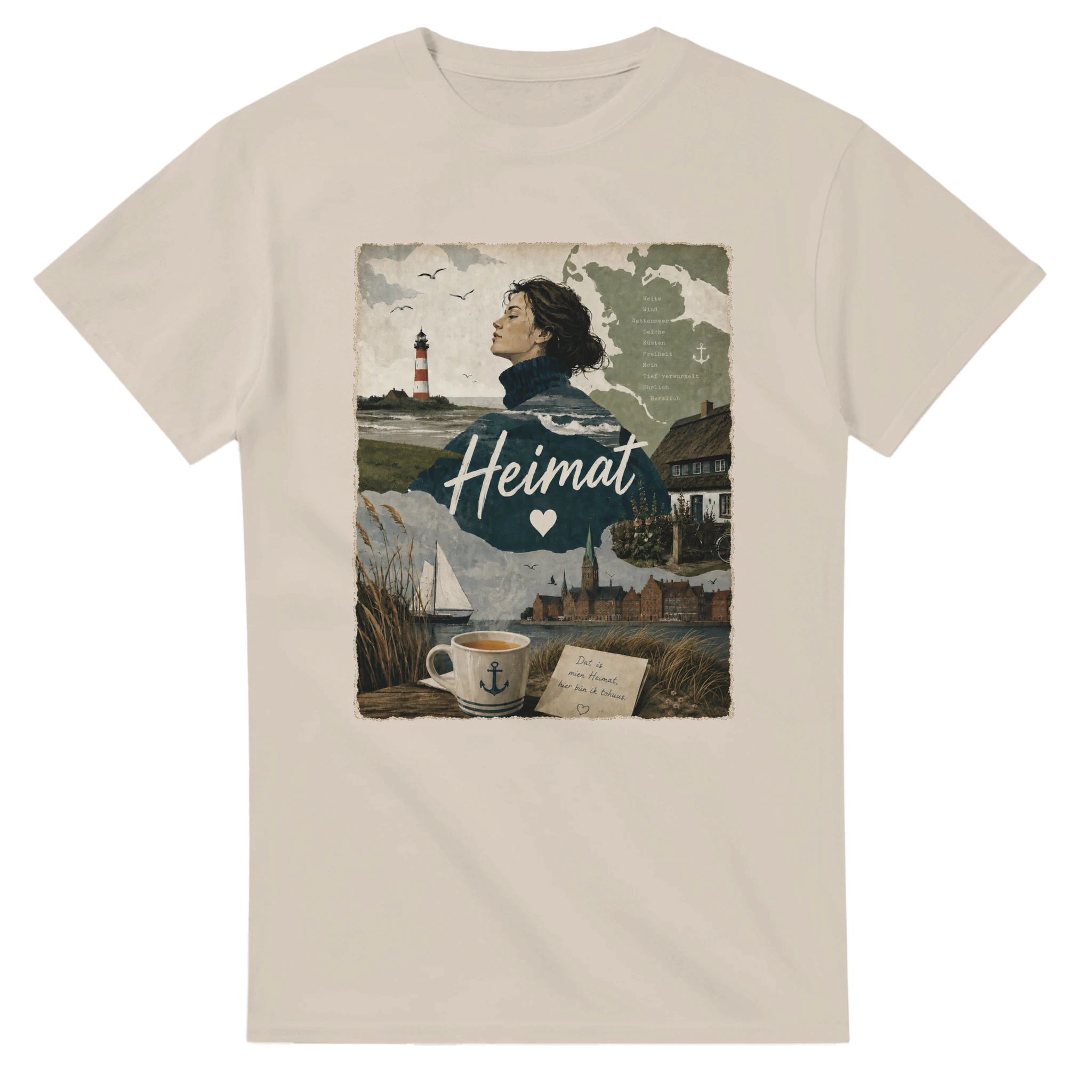 T-Shirt in Weiß mit Motiv „Heimat mit Herz“