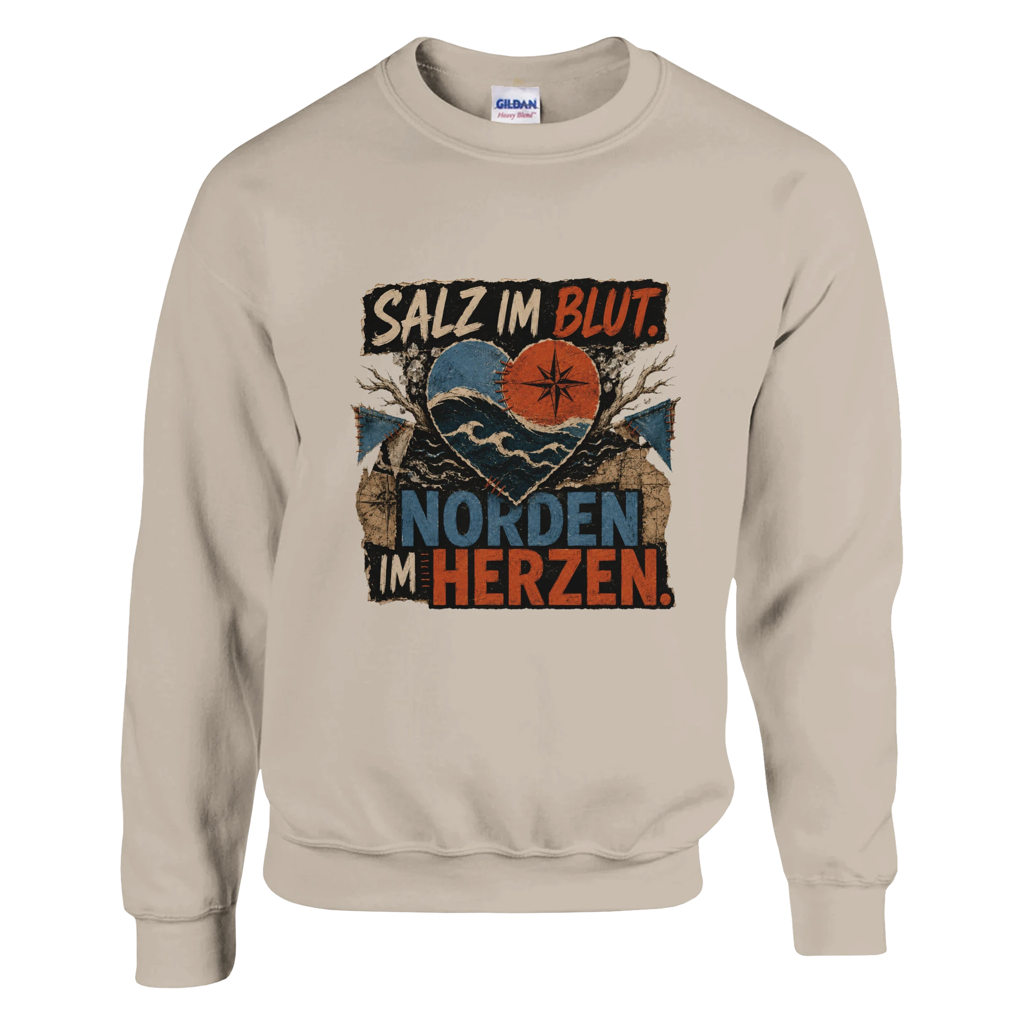 Pullover in Weiß mit Motiv „Salz im Blut. Norden im Herzen.“