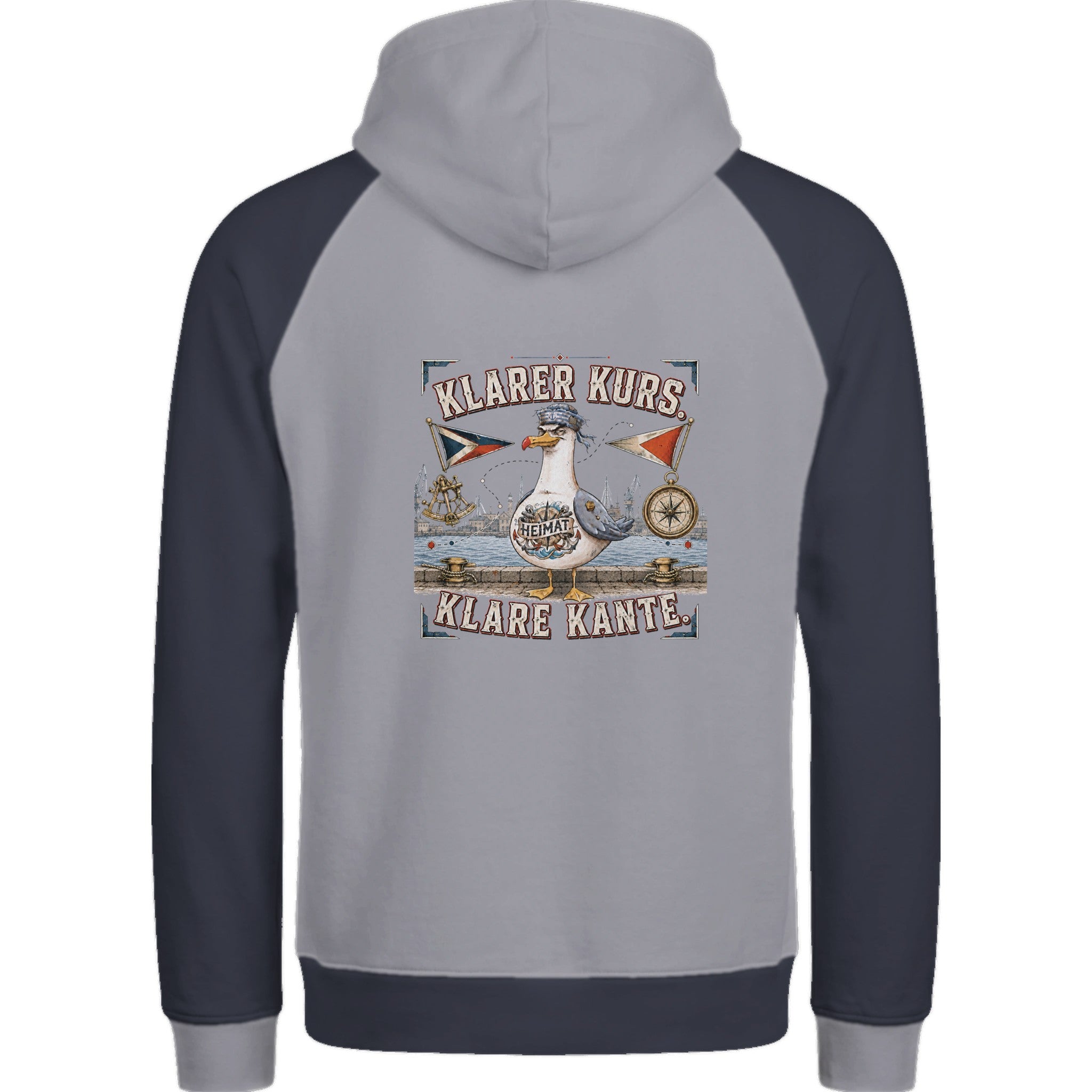 Hoodie in Ton mit Motiv „Klarer Kurs. Klare Kante. Möwe“