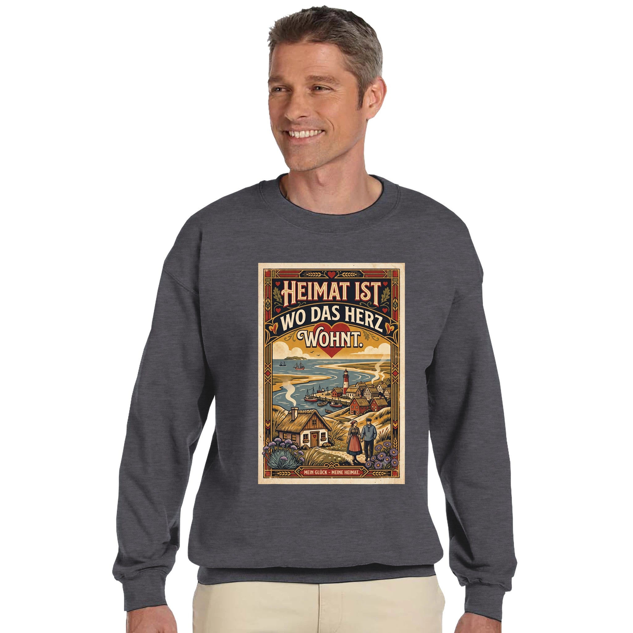 Pullover in Hellrosa mit Motiv „Heimat ist, wo das Herz wohnt“