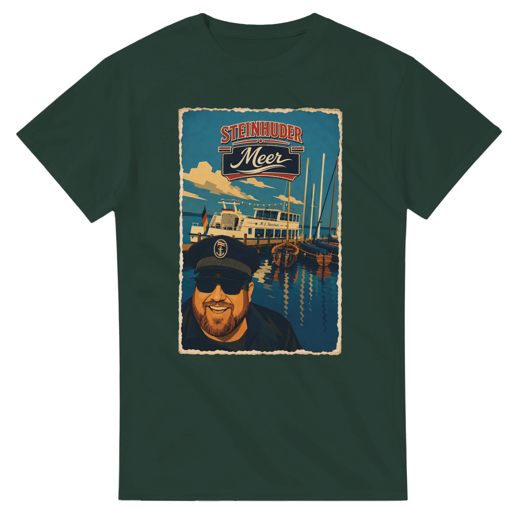 T-Shirt in Natur mit Motiv „Kapitän an Bord“
