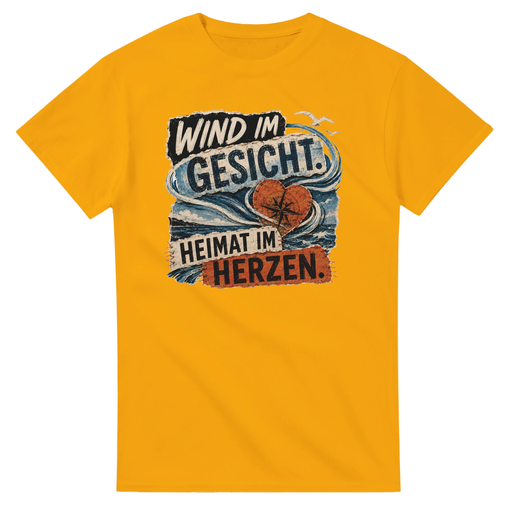 T-Shirt in Weiß mit Motiv „Wind im Gesicht. Heimat im Herzen.“
