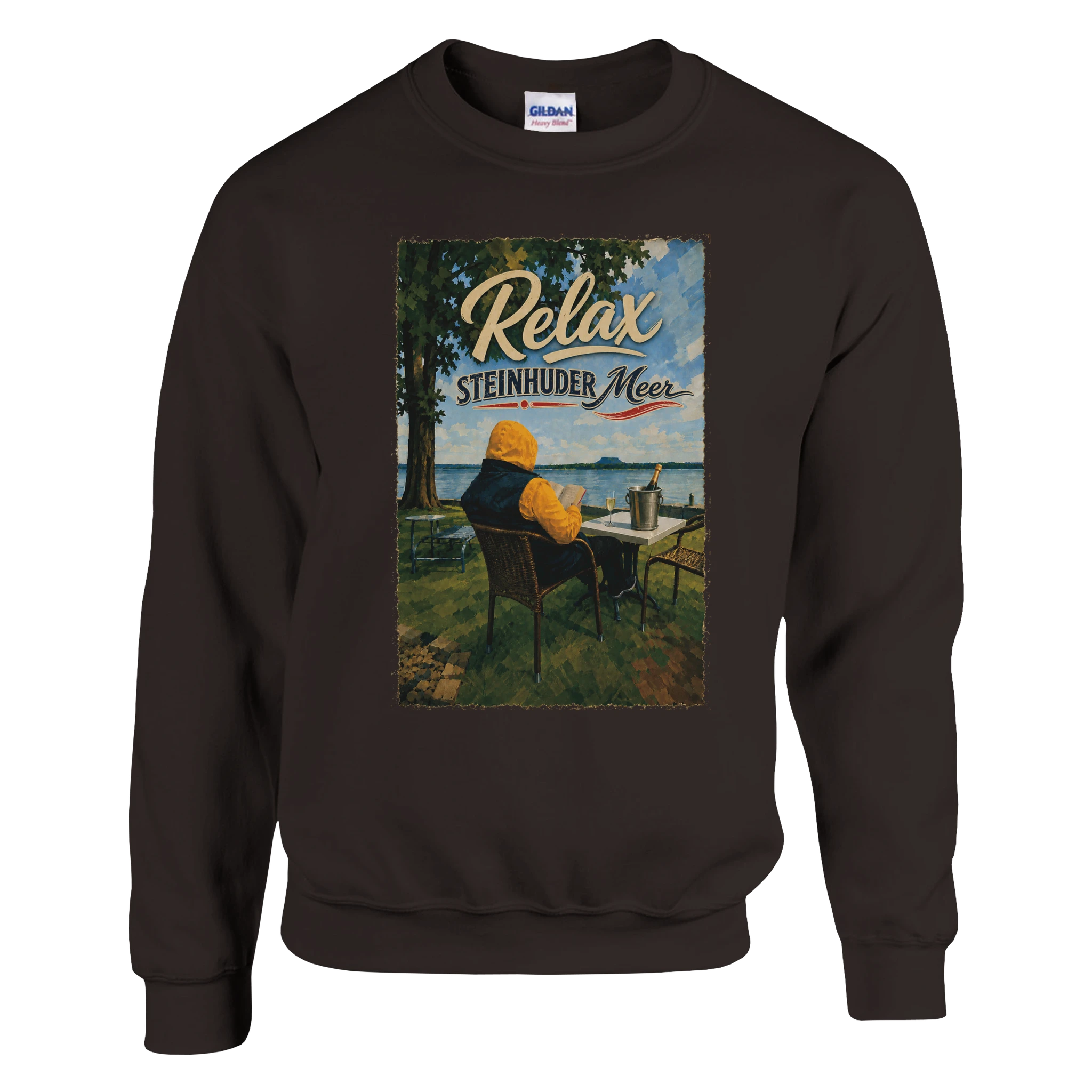 Pullover in Weiß mit Motiv „Relax und Champagner“