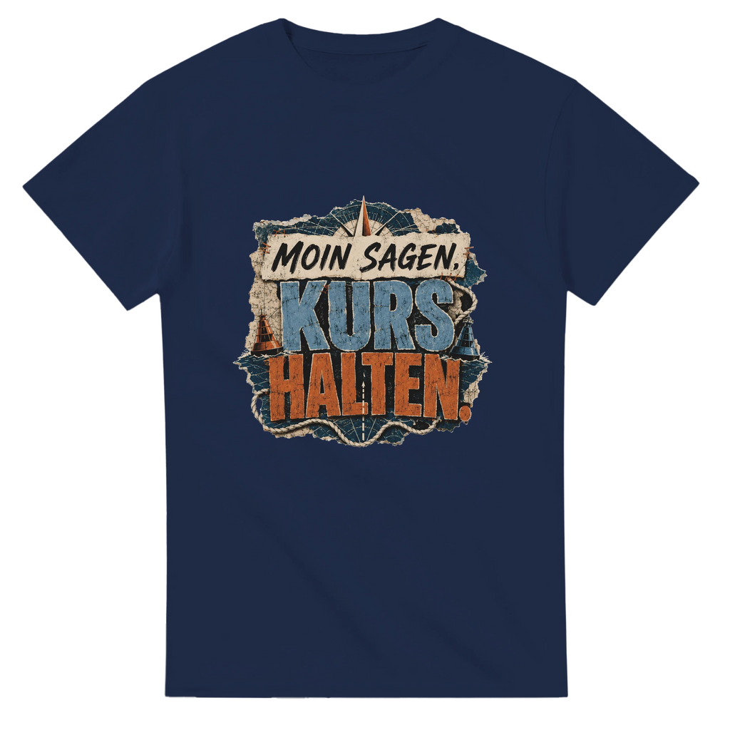 T-Shirt in Weiß mit Motiv „Moin sagen. Kurs halten.“