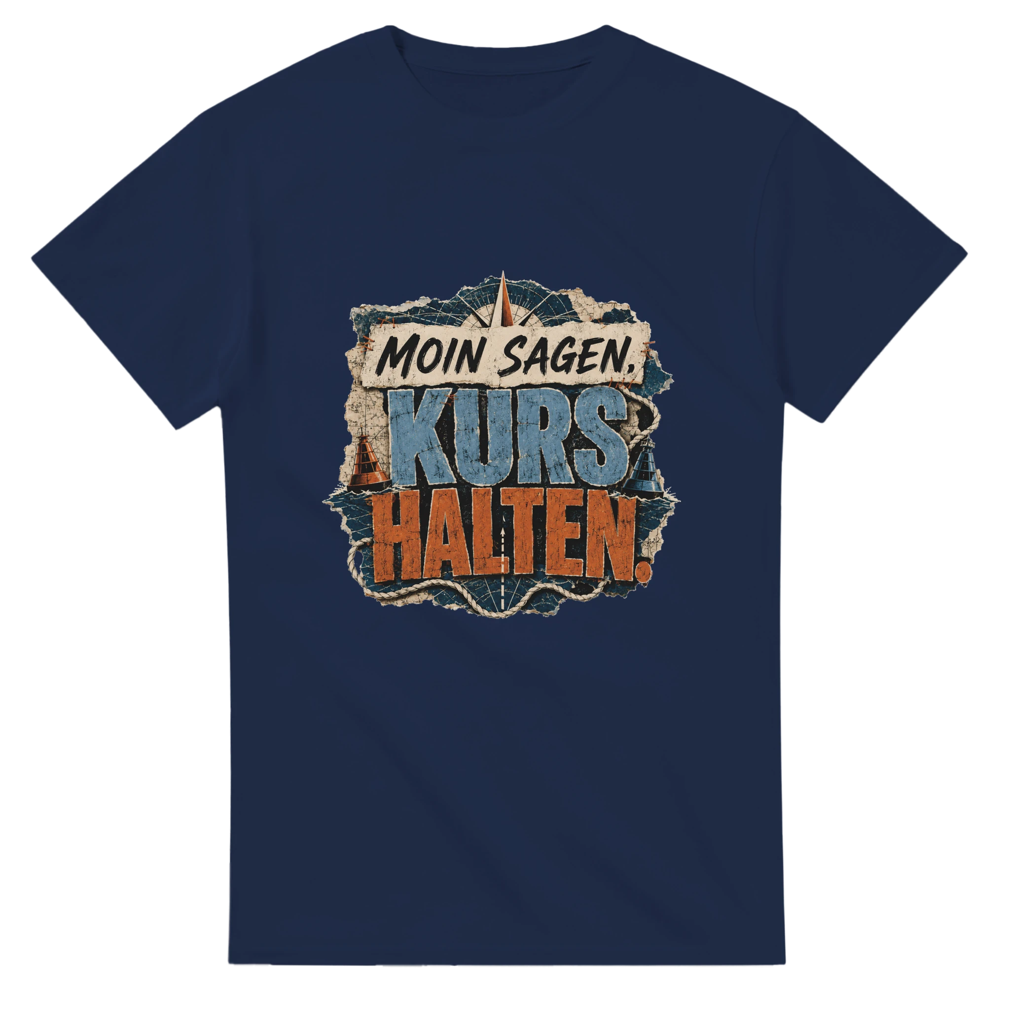 T-Shirt in Weiß mit Motiv „Moin sagen. Kurs halten.“