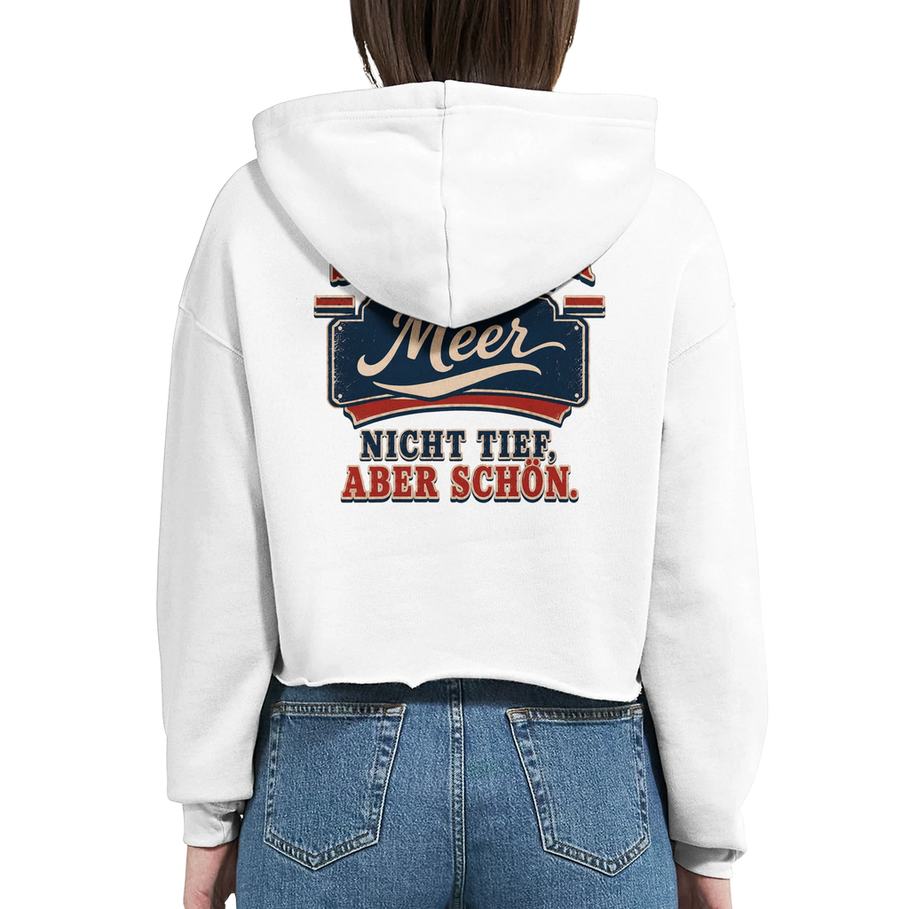 Damen-Hoodie in Weiß mit Motiv „Nicht tief, aber schön.“