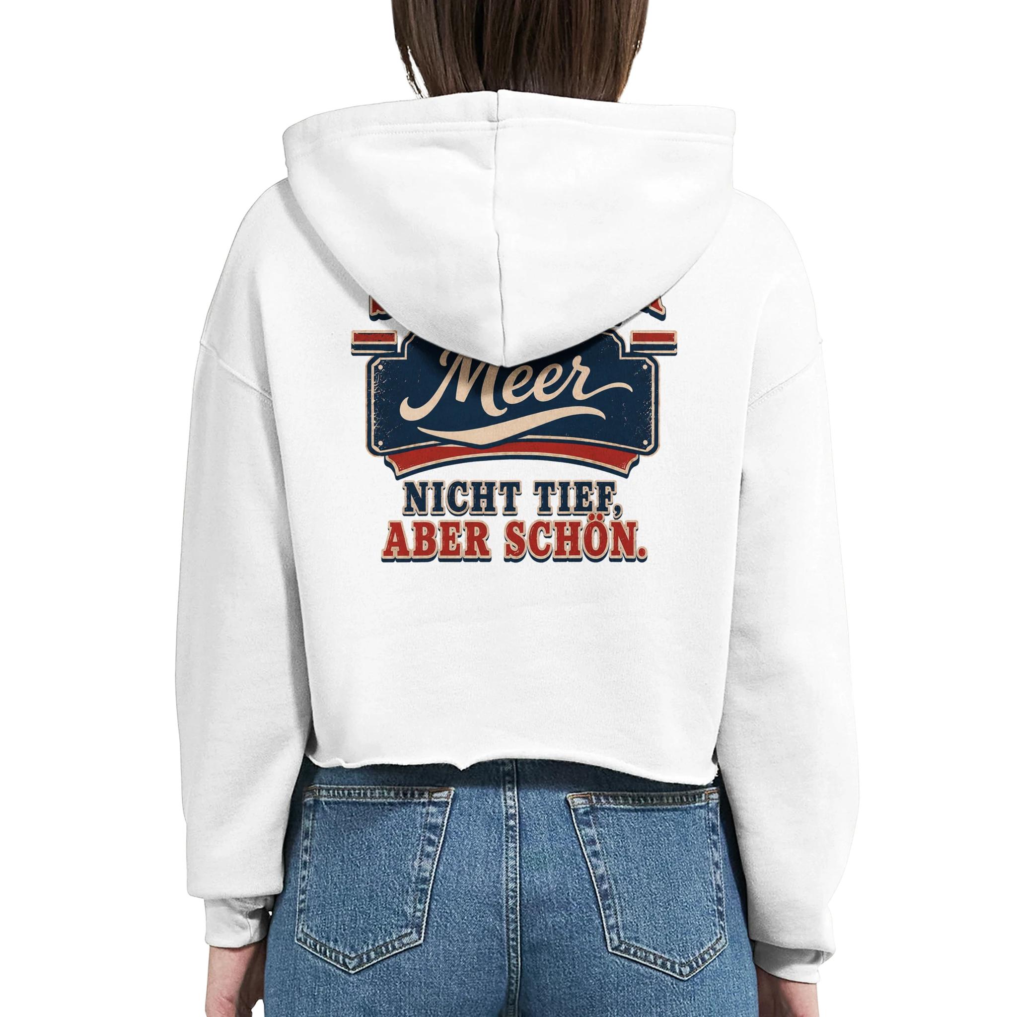 Damen-Hoodie in Weiß mit Motiv „Nicht tief, aber schön.“