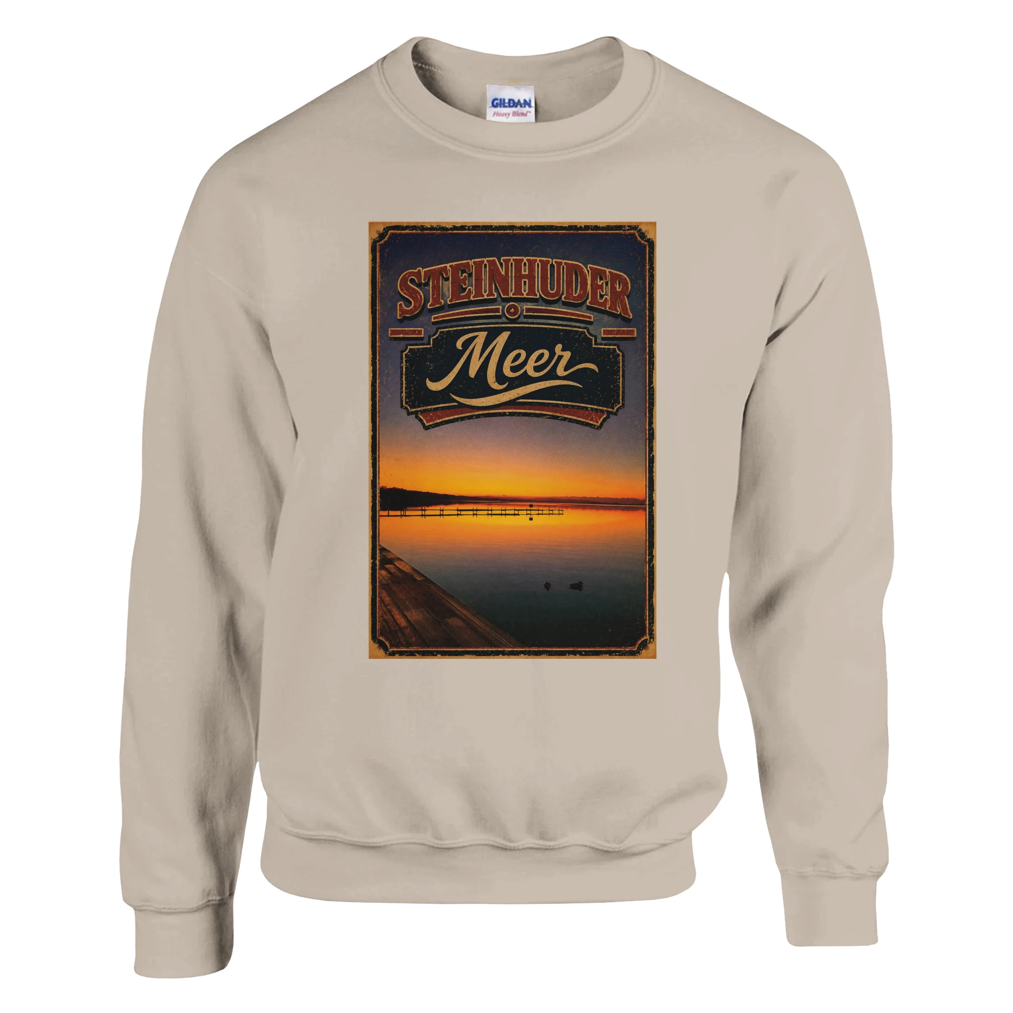 Pullover in Weiß mit Motiv „Steg an der Planke“