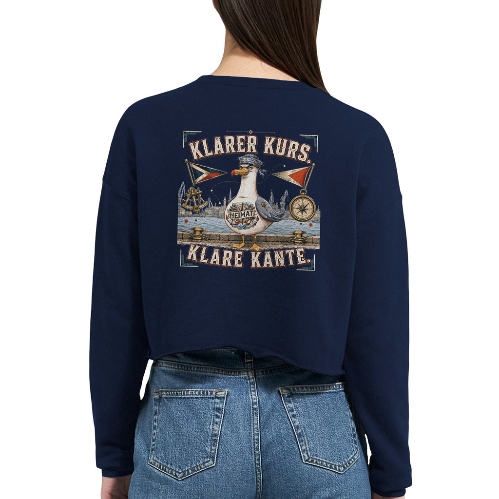 Damen-Pullover in Staubblau mit Motiv „Klarer Kurs. Klare Kante. Möwe“