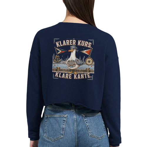 Damen-Pullover in Staubblau mit Motiv „Klarer Kurs. Klare Kante. Möwe“