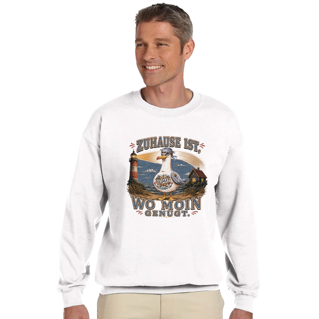 Pullover in Hellrosa mit Motiv „Zuhause ist, wo Moin genügt. Möwe“