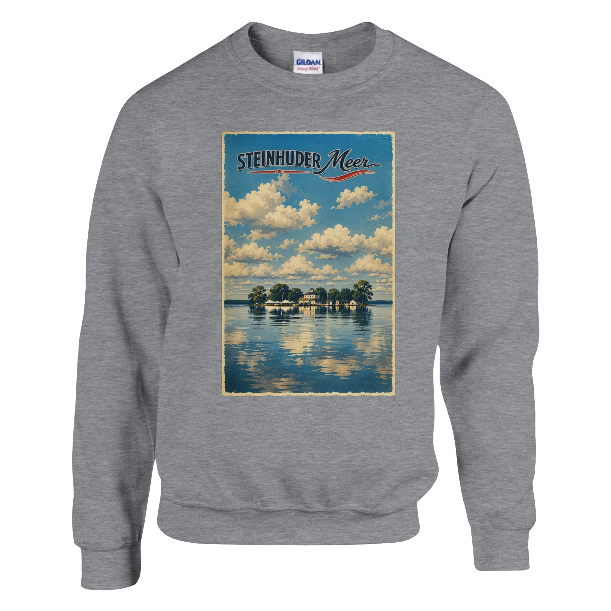 Pullover in Aschgrau mit Motiv „Wilhelmstein im Steinhuder Meer“