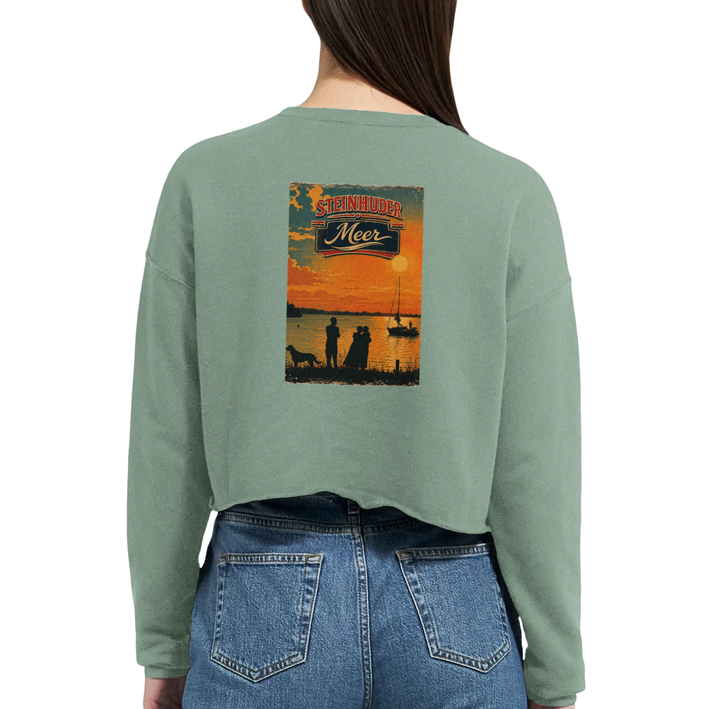 Damen-Pullover in Staubblau mit Motiv „Familie beim Sunset“
