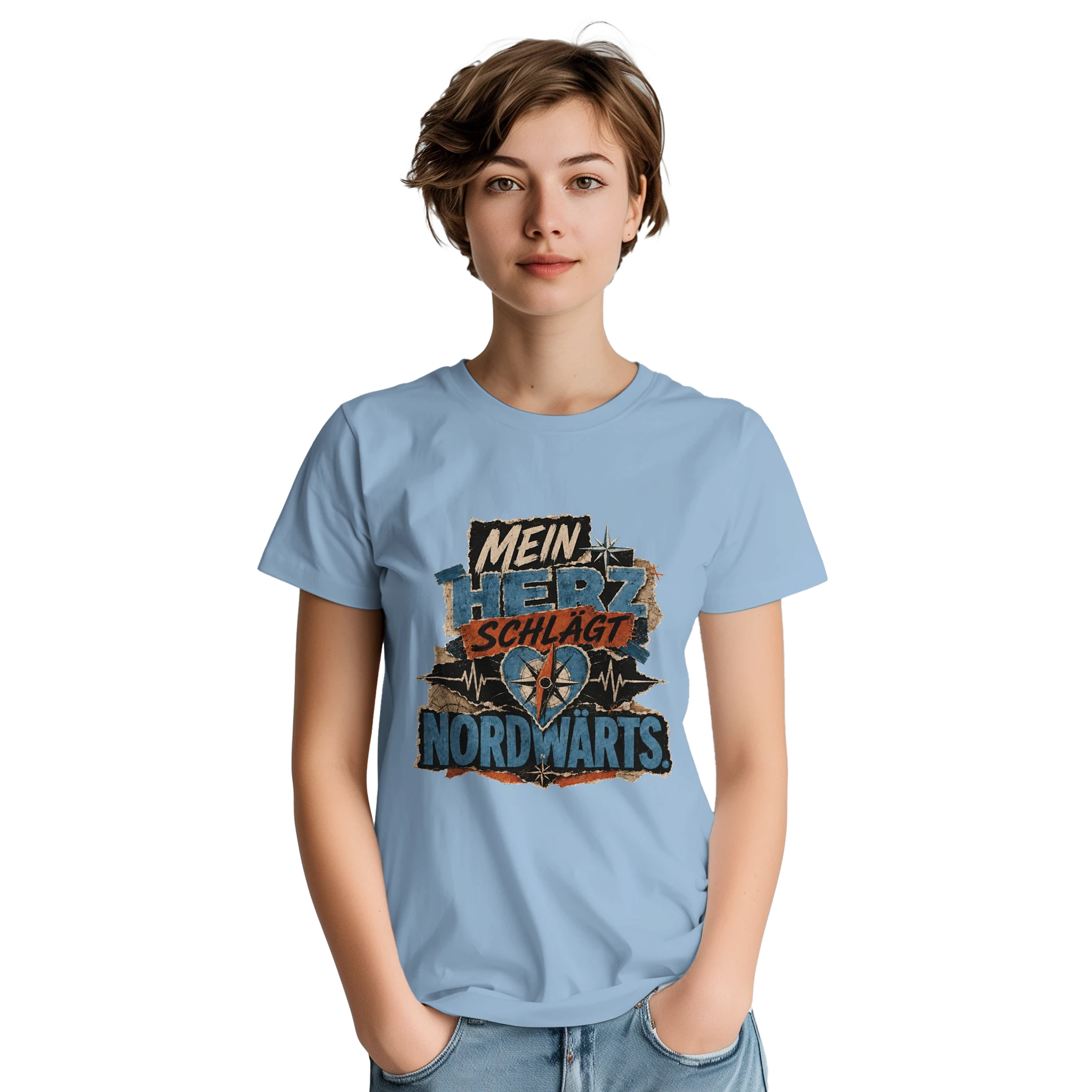 T-Shirt in Sand mit Motiv „Mein Herz schlägt NORDWÄRTS.“