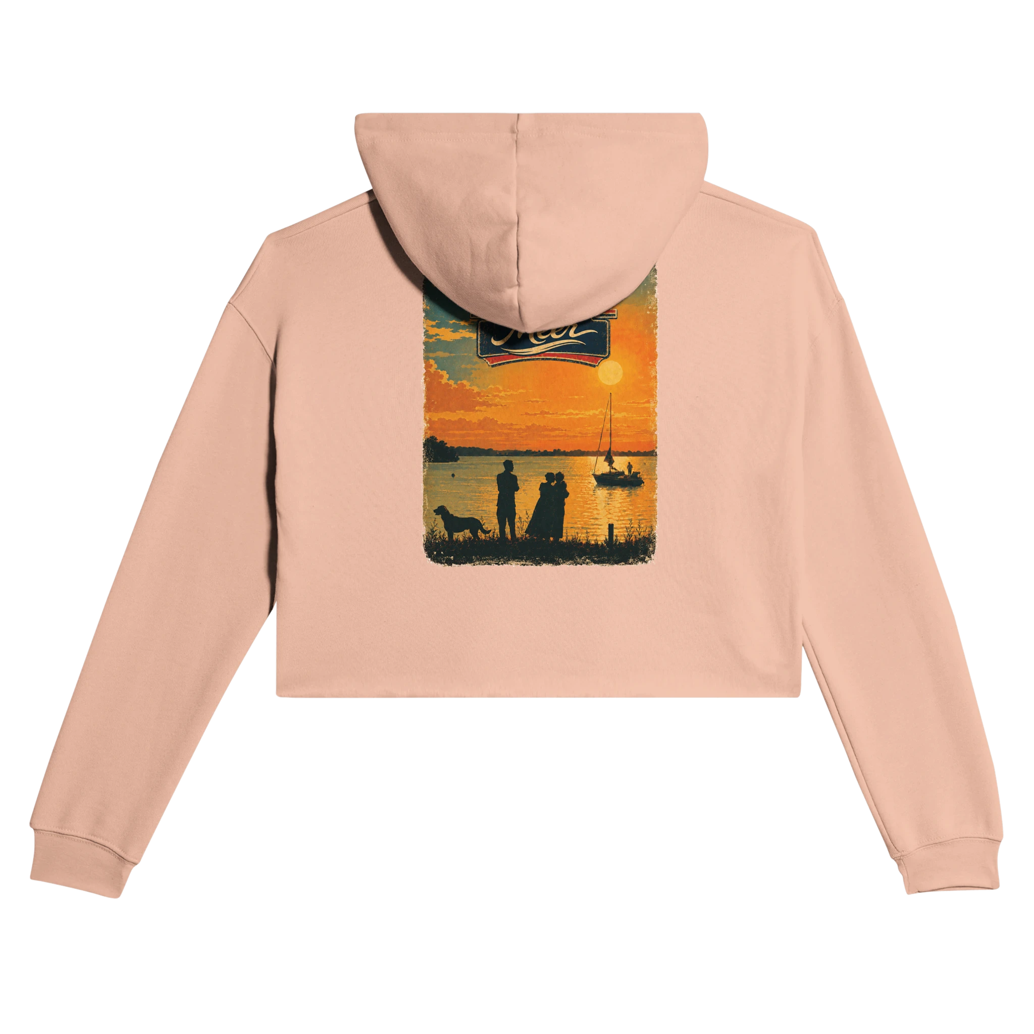 Damen-Hoodie in Pfirsich mit Motiv „Familie beim Sunset“