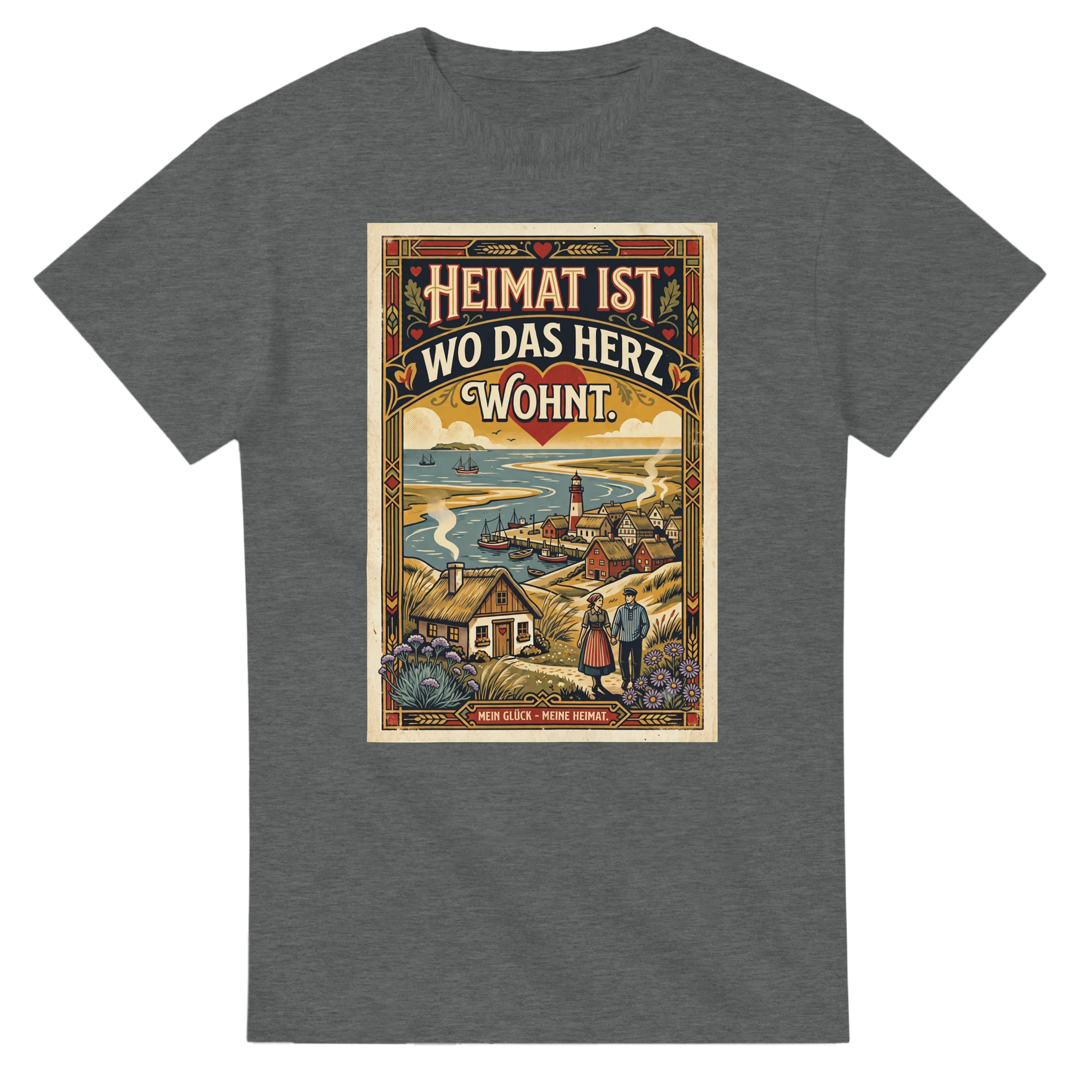 T-Shirt in Weiß mit Motiv „Heimat ist, wo das Herz wohnt“