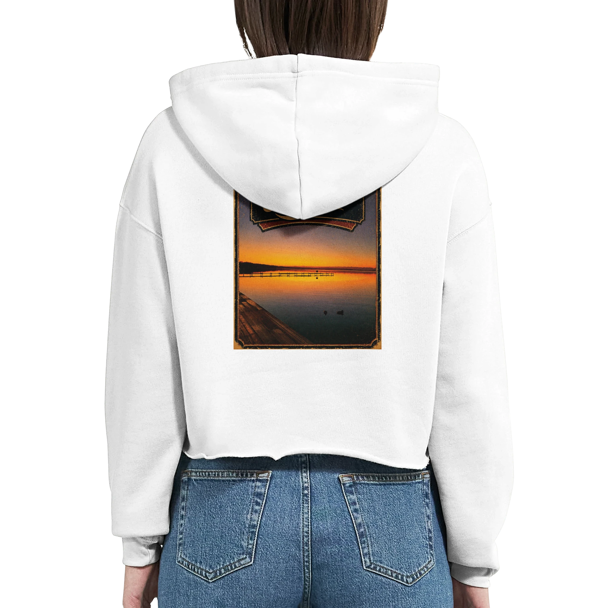 Damen-Hoodie in Pfirsich mit Motiv „Steg an der Planke“