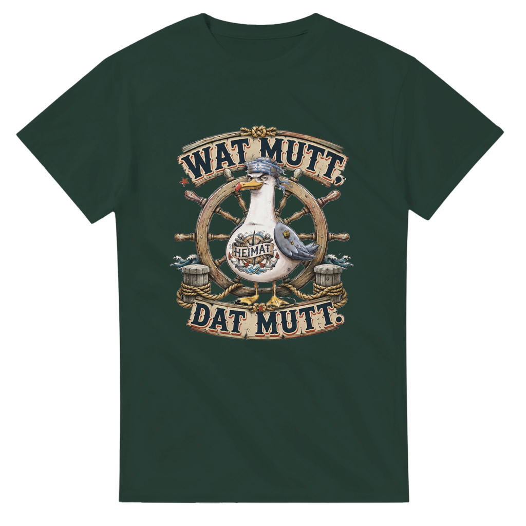 T-Shirt in Weiß mit Motiv „Wat Mutt, Dat Mutt. Möwe“