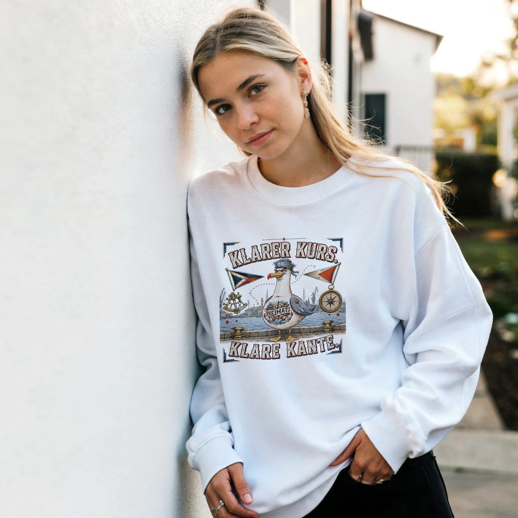 Pullover in Hellrosa mit Motiv „Klarer Kurs. Klare Kante. Möwe“