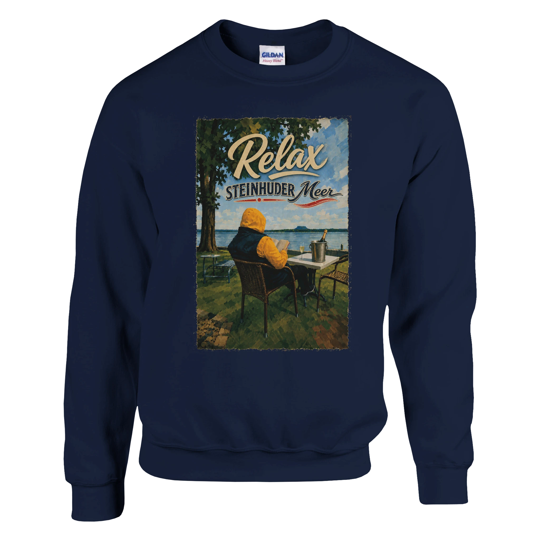 Pullover in Aschgrau mit Motiv „Relax und Champagner“