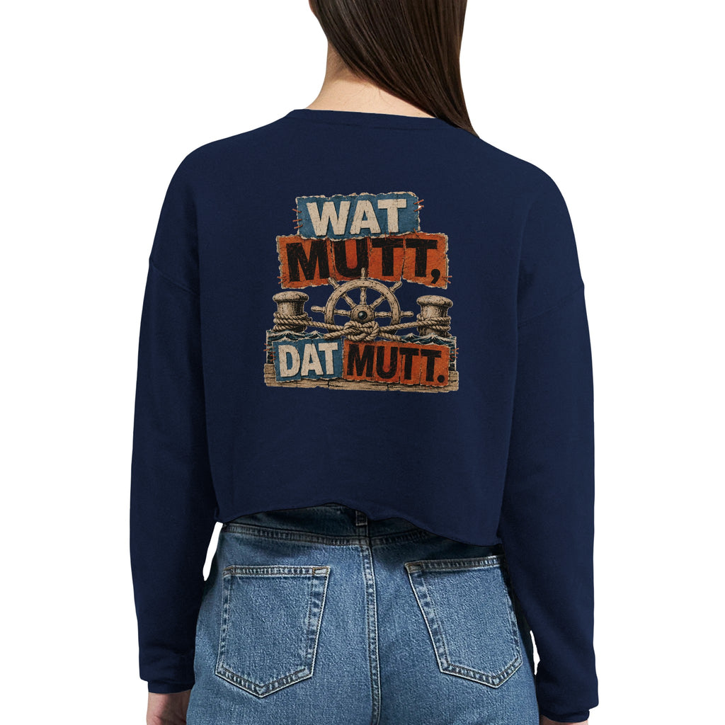 Damen-Pullover in Staubblau mit Motiv „Wat Mutt, Dat Mutt.“
