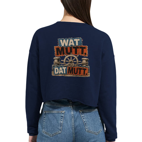 Damen-Pullover in Staubblau mit Motiv „Wat Mutt, Dat Mutt.“