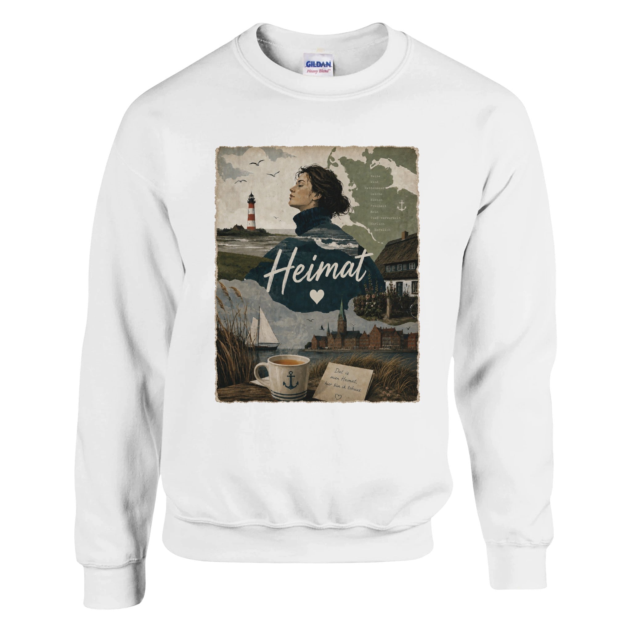 Pullover in Weiß mit Motiv „Heimat mit Herz“