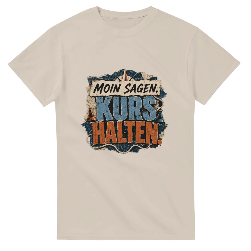 T-Shirt in Weiß mit Motiv „Moin sagen. Kurs halten.“