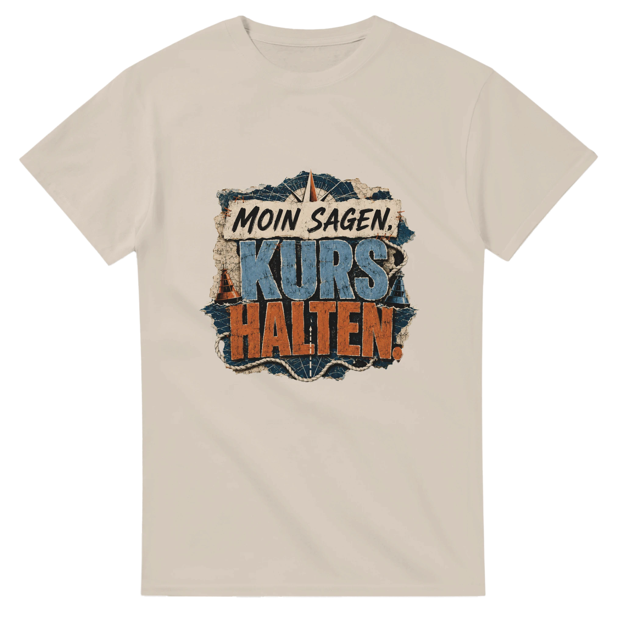 T-Shirt in Weiß mit Motiv „Moin sagen. Kurs halten.“