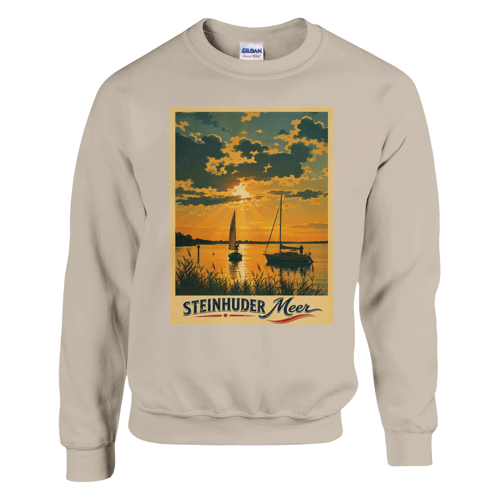Pullover in Weiß mit Motiv „Segler am Steinhuder Meer beim Sunset“