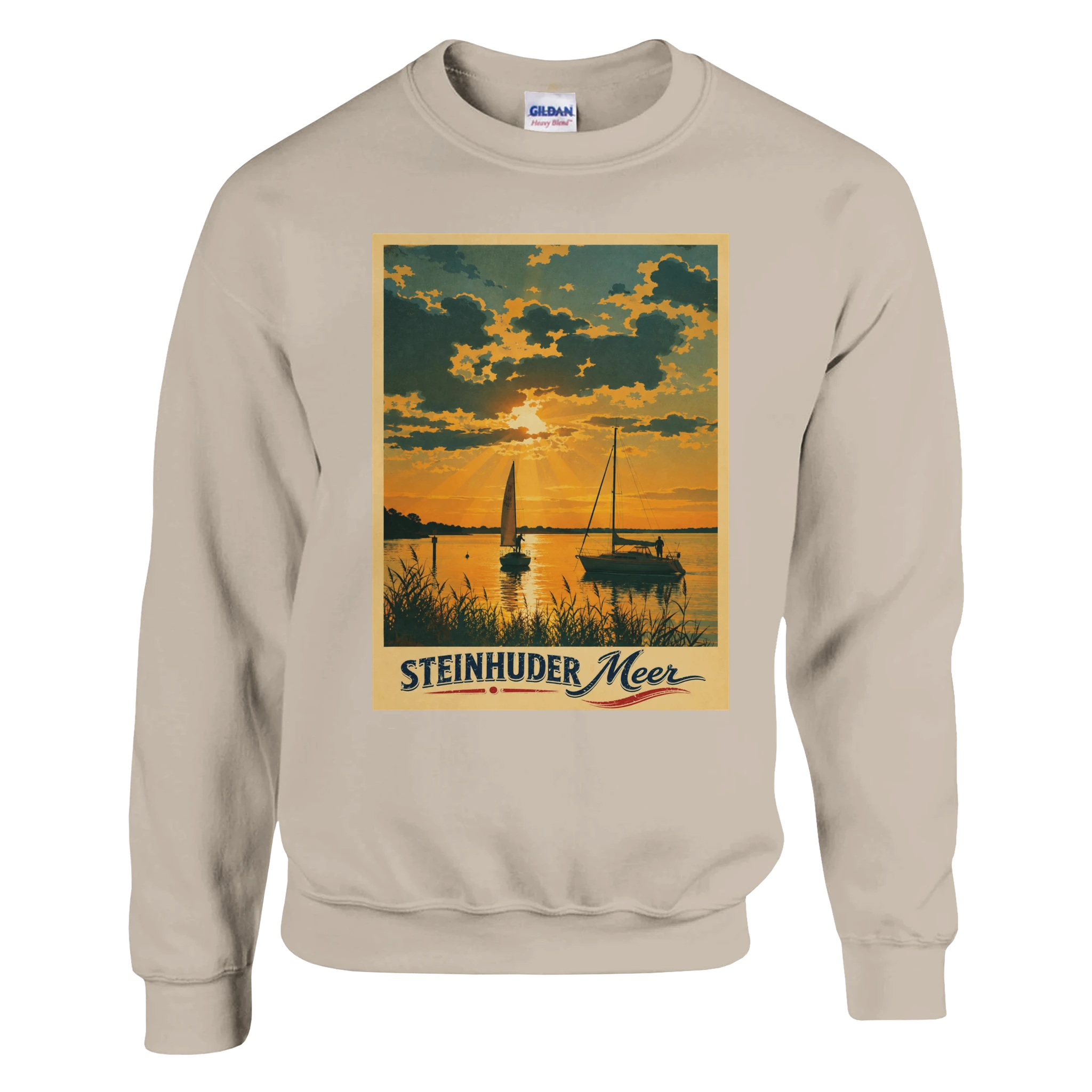 Pullover in Weiß mit Motiv „Segler am Steinhuder Meer beim Sunset“