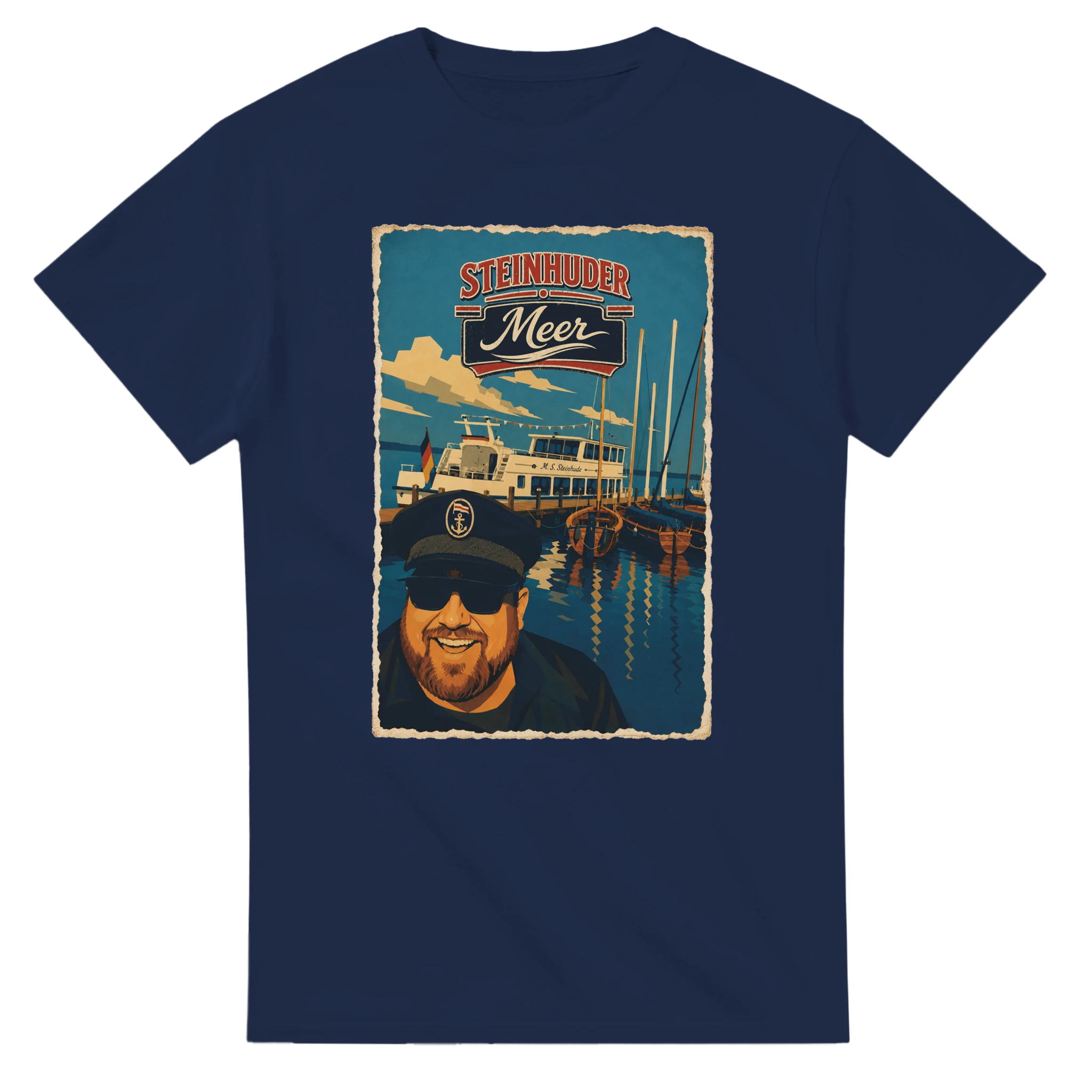 T-Shirt in Natur mit Motiv „Kapitän an Bord“