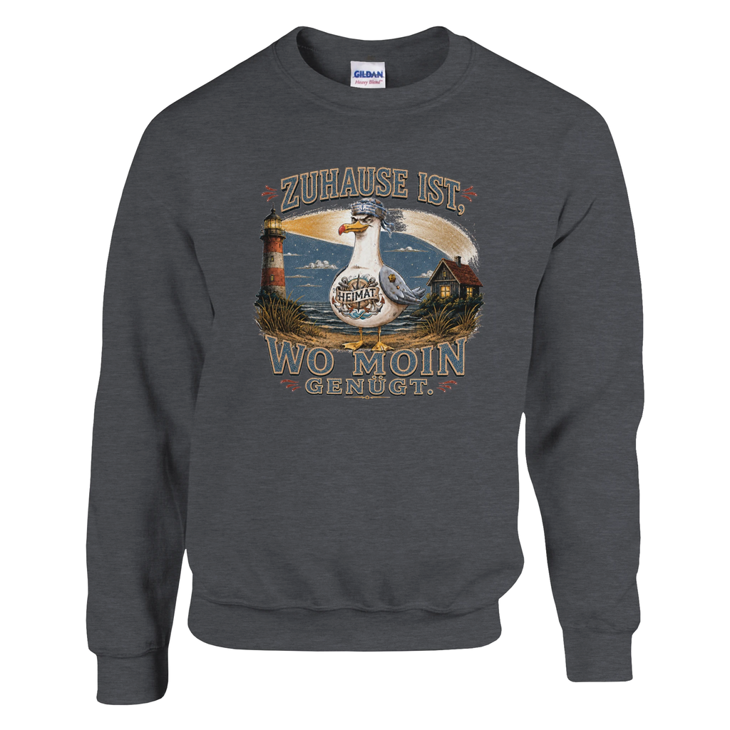 Pullover in Hellrosa mit Motiv „Zuhause ist, wo Moin genügt. Möwe“