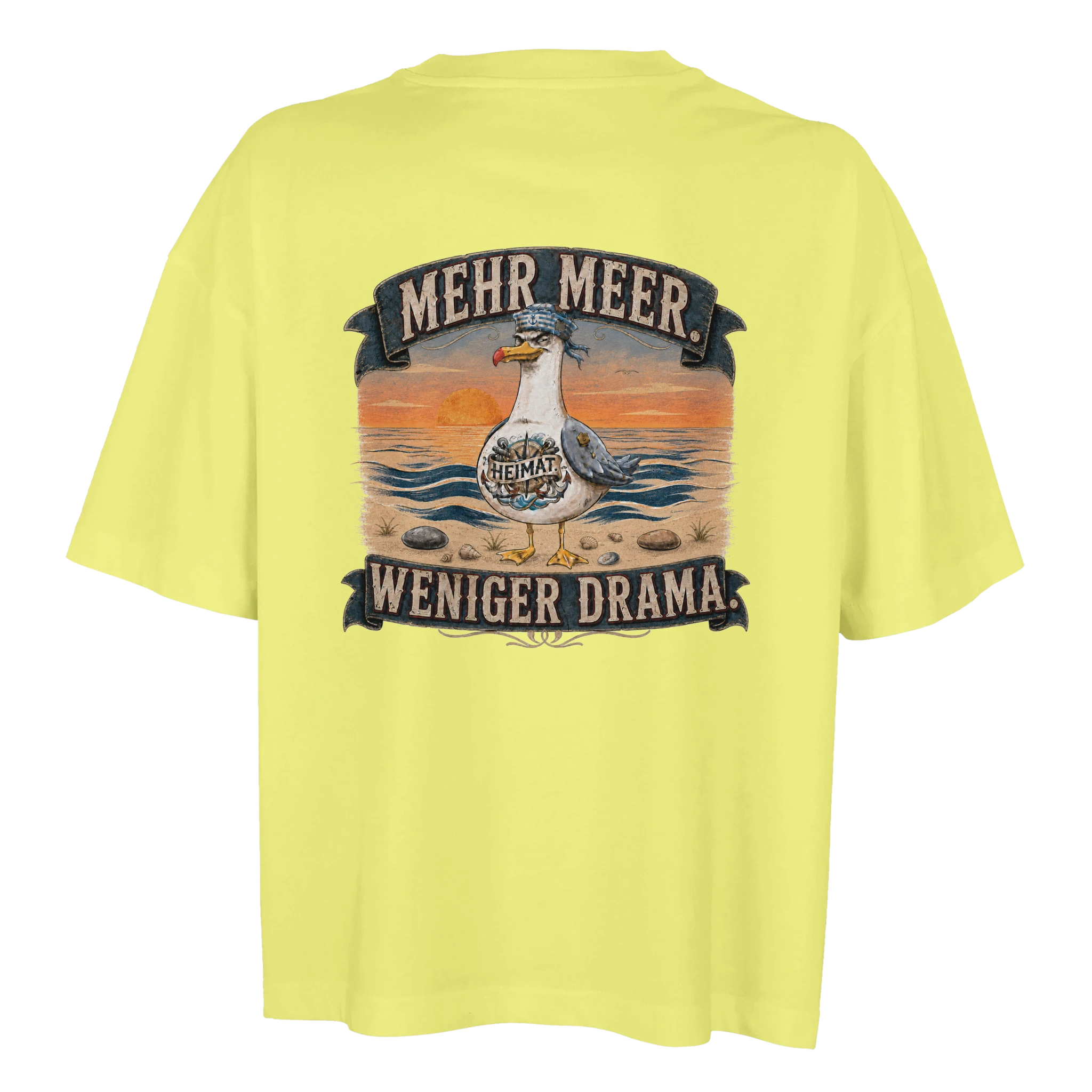 Damen-T-Shirt in Weiß mit Motiv „Mehr Meer. Weniger Drama.“