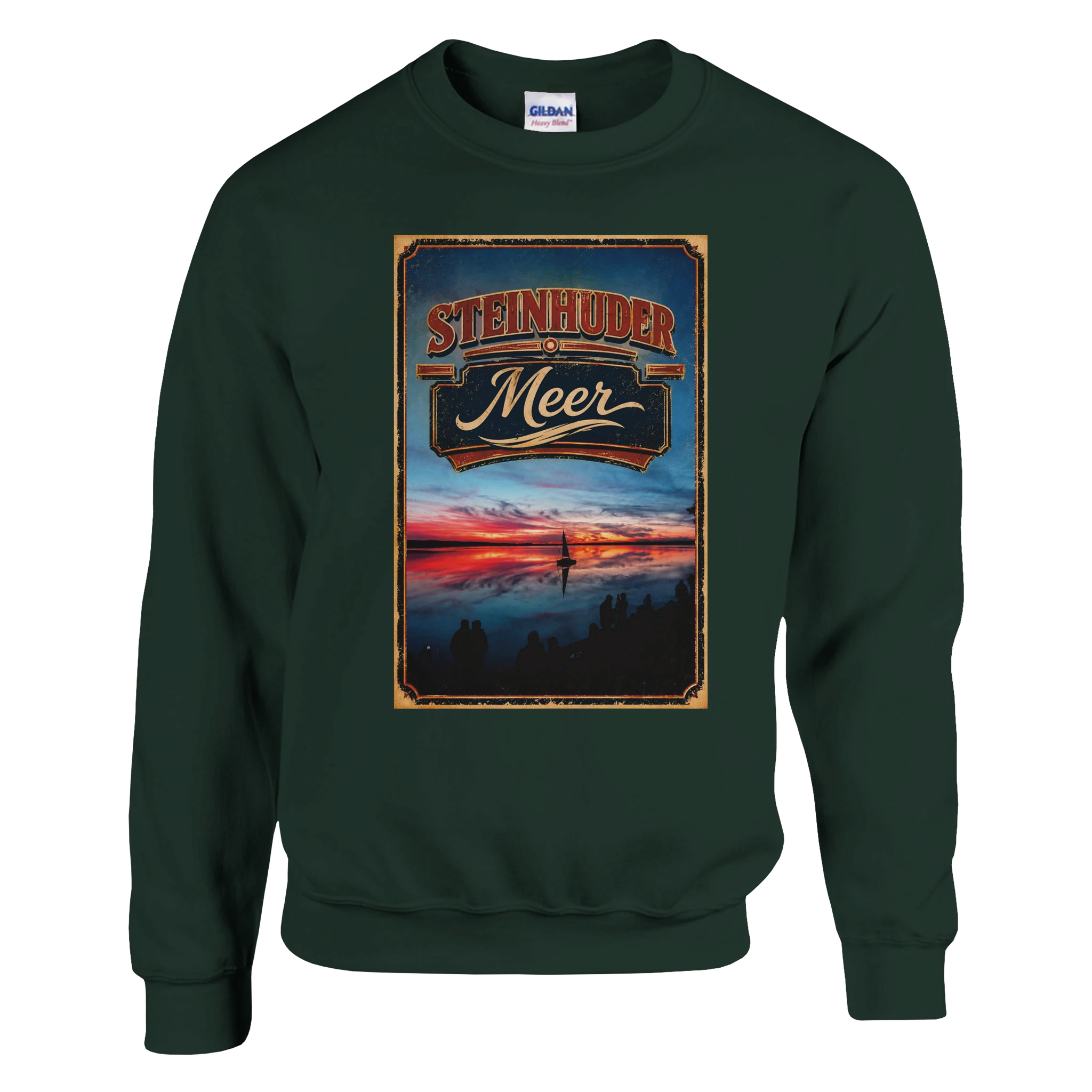 Pullover in Weiß mit Motiv „Sunset und Segler am Wilhelmstein – Steinhuder Meer“