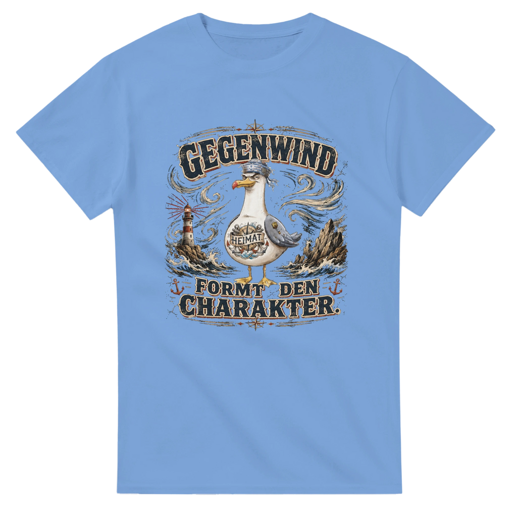 T-Shirt in Weiß mit Motiv „Gegenwind formt den Charakter Typisch Norddeutsch“