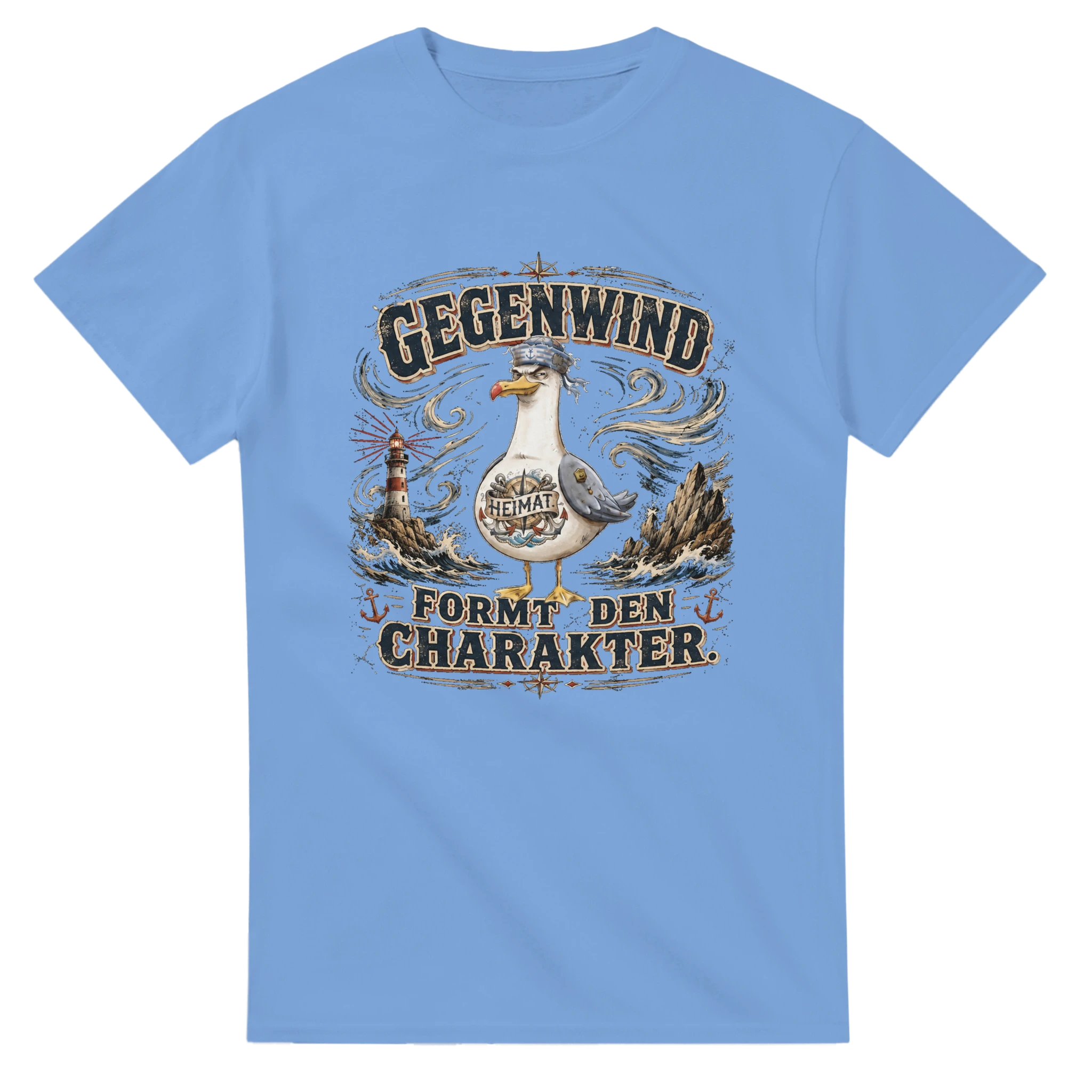 T-Shirt in Weiß mit Motiv „Gegenwind formt den Charakter Typisch Norddeutsch“