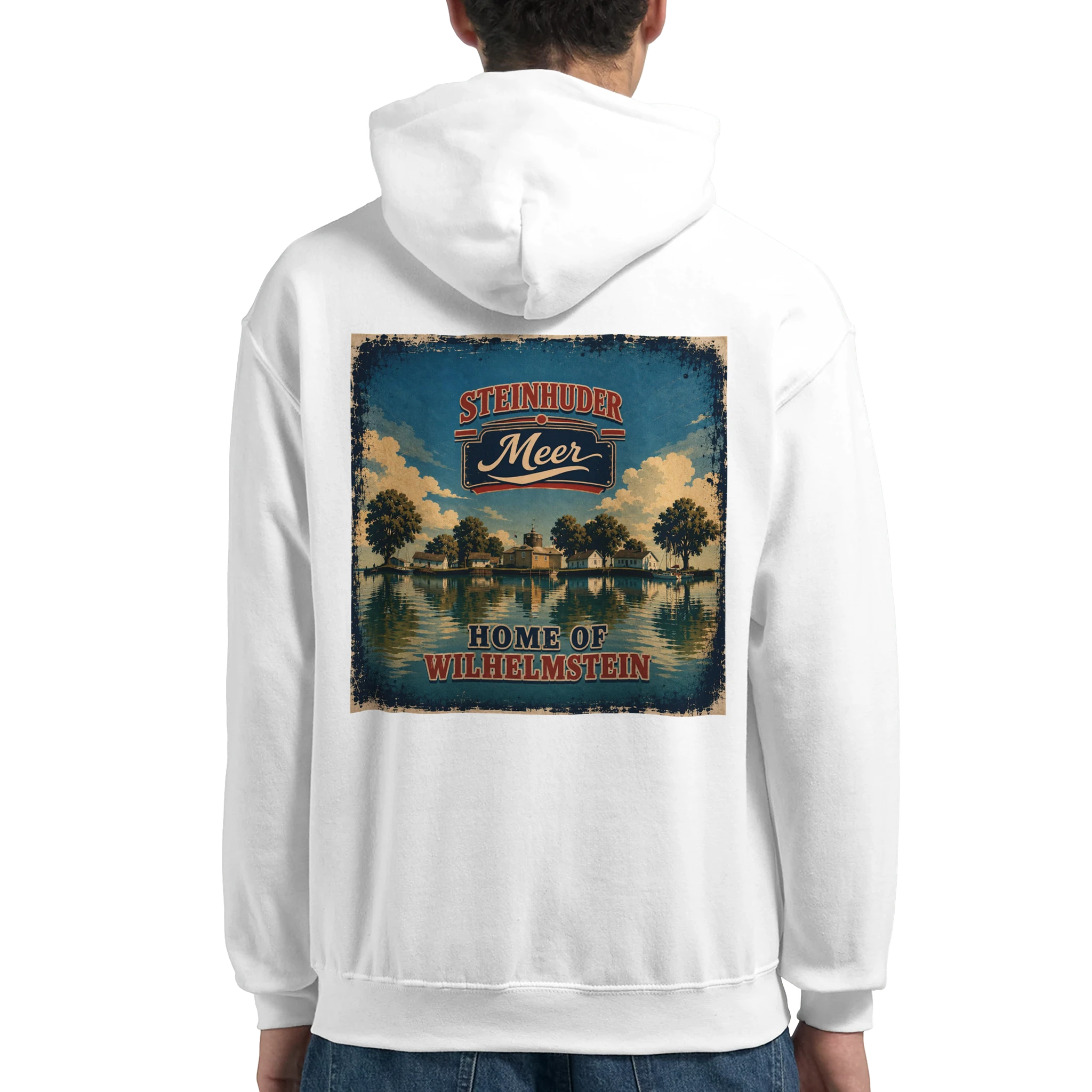 Hoodie in Weiß mit Motiv „Insel Wilhelmstein“